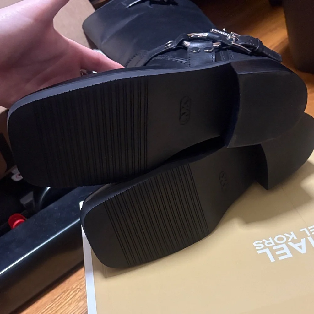 Michael Kors Black Leather Combat Boots - Picture 11 of 13